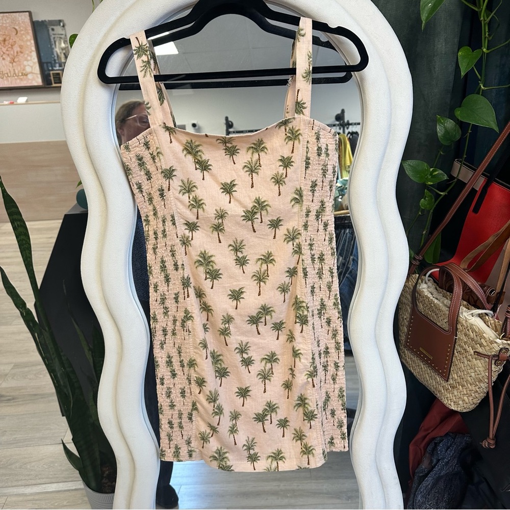 Robin K Pink Linen blend Palm-Print dress
